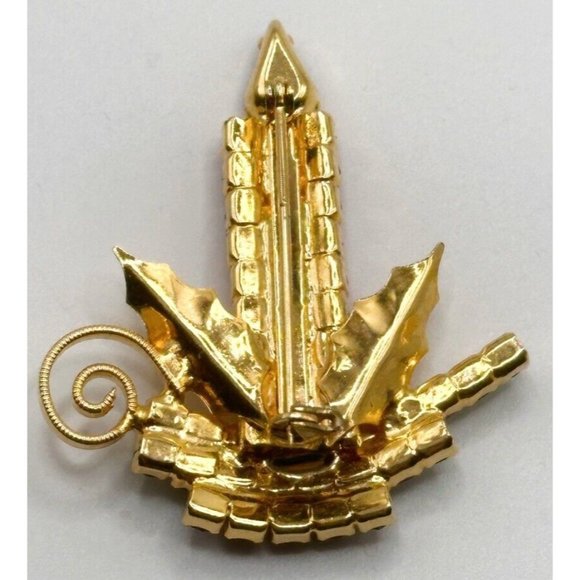 Unmarked Hobe Style Rhinestone Pink Red Green Christmas Candle Pin - Picture 2 of 2